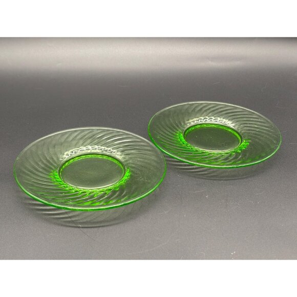 Vintage Anchor Hocking Spiral Green Depression Glass Teacup Saucer Set of 2 - Picture 7 of 7